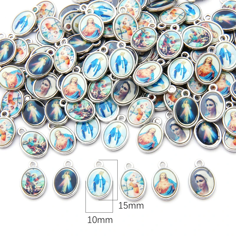20 Stück gemischte Emaille Antik Silber Jesus Mutter Maria Verbinder Charm Anhänger für DIY Rosenkranz Halskette Armband Schmuckherstellung – Detail 6