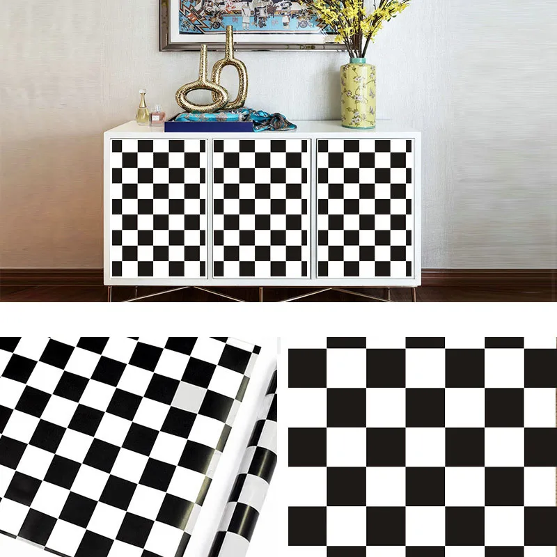 

5M Modern Plaid Striped Self Adhesive Wallpaper Waterproof PVC Wall Sticker Home Furniture Counter-Top Cabinet Door Decor Paper