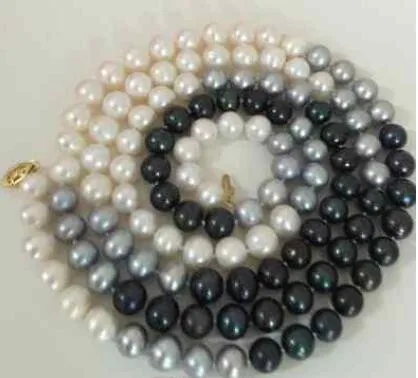 Fine Pearls Jewelry elegant 9-10mm south sea round multicolor pearl necklace 35inch