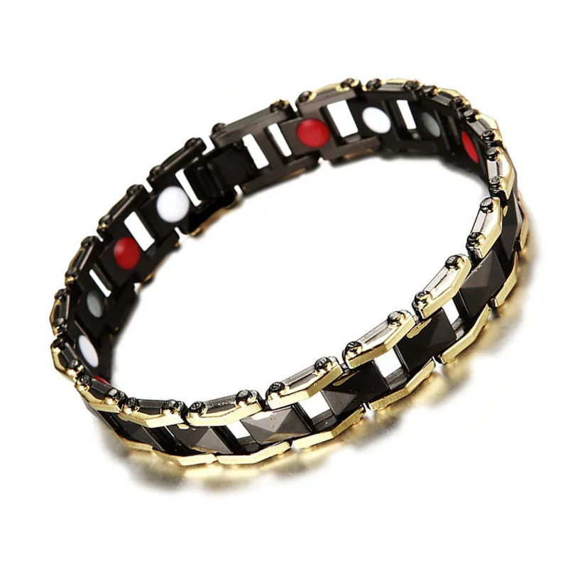 Fashion energy magnetic bracelet for men copper chain link bracelet health germanium Negative Ion Far Infrared bracelet jewelry - Окраска металла: gold balck