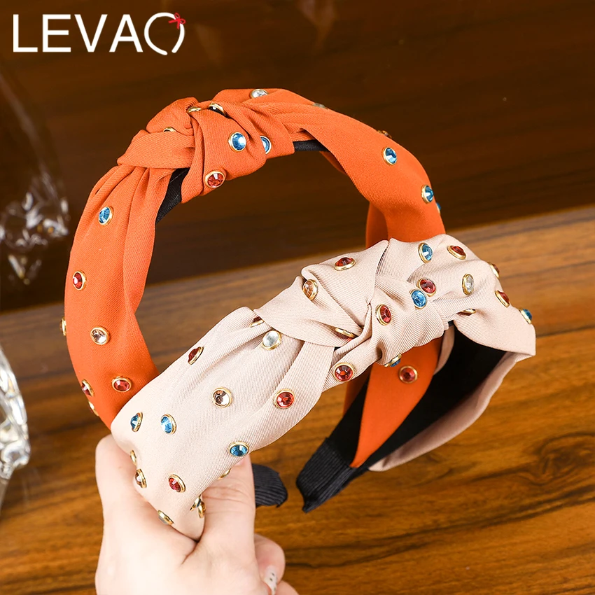 Levao корейский Мути-Цвет Горячая дрель повязки для волос для мода девушки простой сплошной цвет дрель Средний Крест узел женские повязки на голову Вечерние