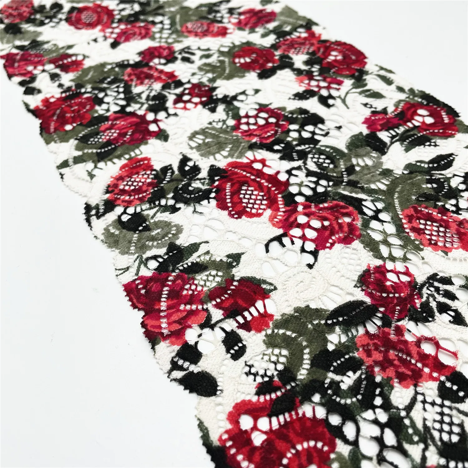 3y/Lot Width7 1/2 Inch (19)White Printed Floral Elastic Stretch Lace Trim 3