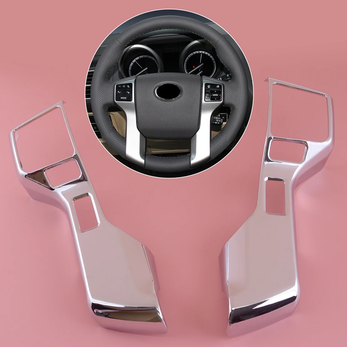 CITALL 2Pcs Chrome Steering Wheel Cover Trim Fit for Toyota 2016