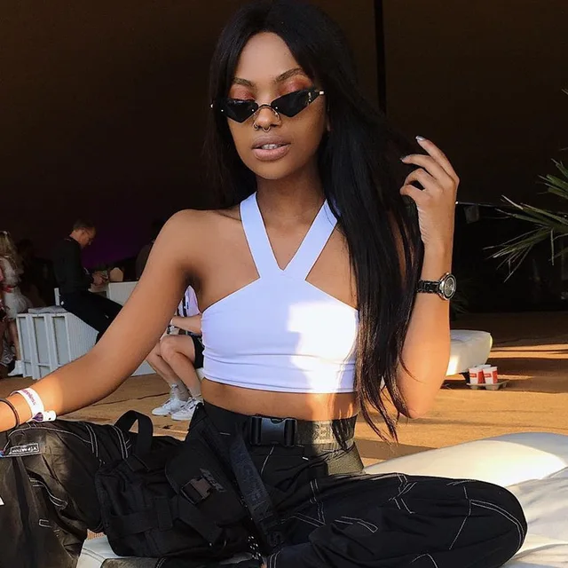 Boofeenaa Halter Backless Crop Top T Shirt Women Orange White Rave Festival  Sexy Streetwear Tank Tops C70-f44 - Tanks u0026 Camis - AliExpress