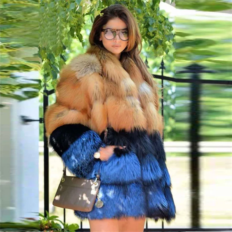 Модное пальто из натурального меха Красной лисы для женщин, пальто из натурального длинного натурального меха лисы с воротником, зимнее женское роскошное меховое пальто