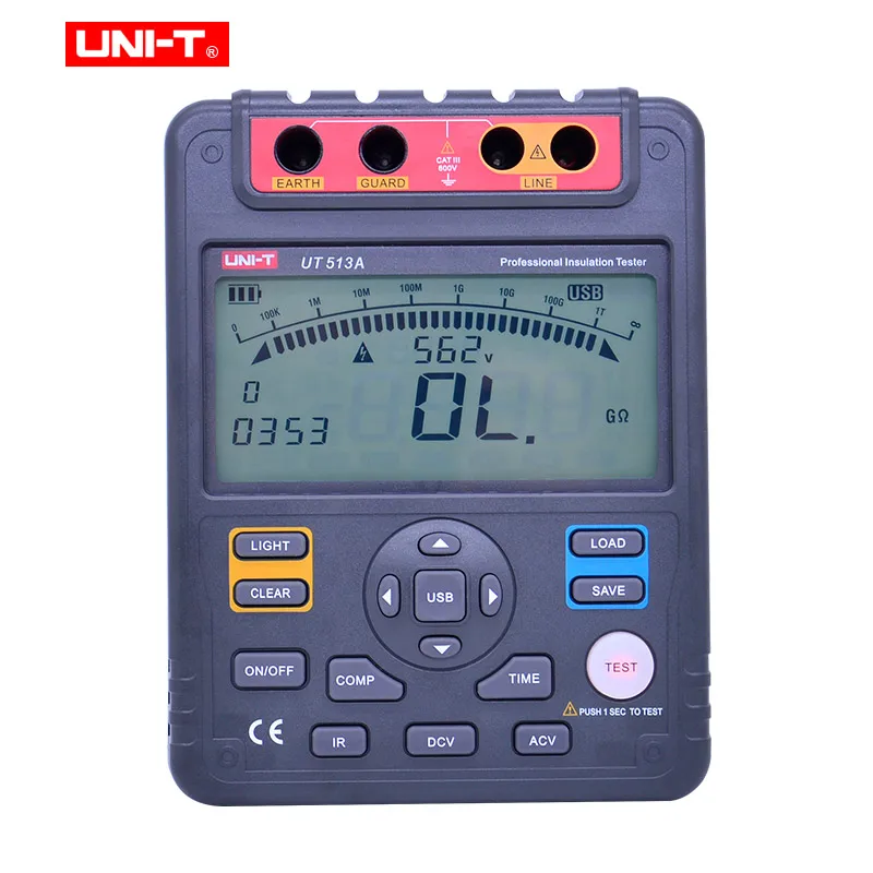 Цифровой тестер сопротивления изоляции UNI-T UT513A AC DC Напряжение Ом Мегаомметр клещи Омметр 5kv 1KGOhm USB Интерфейс хранение данных