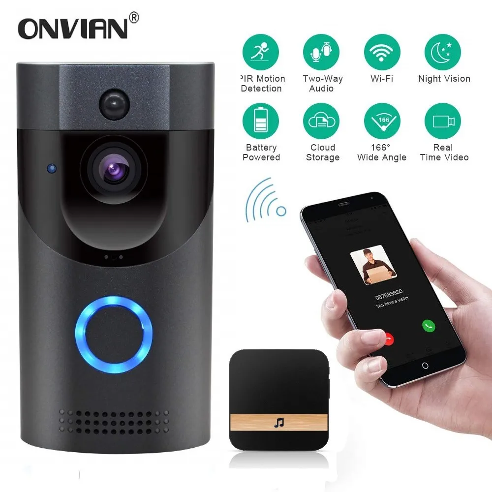Mejor Compra Onvian-timbre de puerta con WiFi, cámara de timbre de puerta Vídeo impermeable, videoportero IP inteligente, alarma de abeto, visión nocturna IR XyNmdbREQ