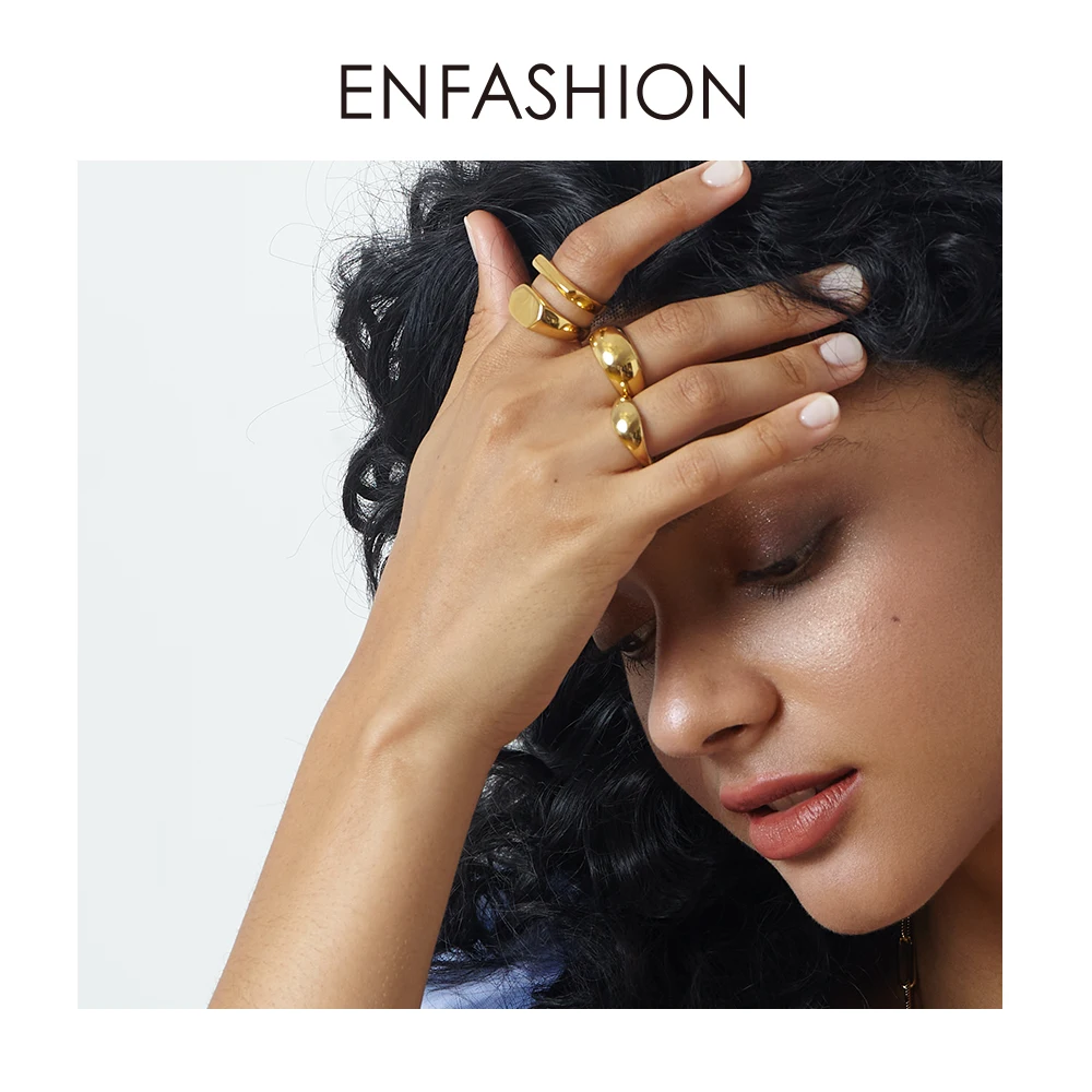 Женское плоское кольцо ENFASHION из нержавеющей стали в стиле панк золотого цвета