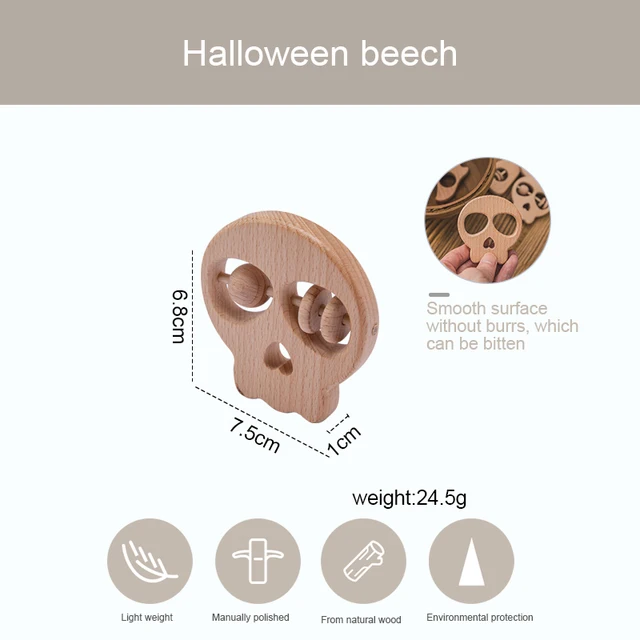 10PCS Baby Teether Halloween Wooden Pumpkin Ghost Vampire Animated Beech Wooden Teether Food Grade BPA Free Newborn Teether Gift 5