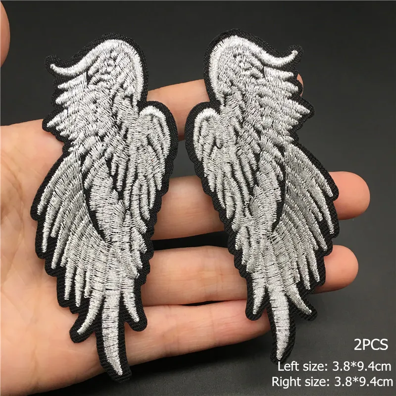 2PCS 천사 날개 크기: 3.8x9.4cm 의류에 대 한 패치에 철 수 놓은 스트라이프 자 켓 스티커 DIY 배지 바느질 의류 Applique