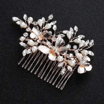 

Wedding Jewelry Hair Accessories Bridal Hair Clips Headdress Classic Butterfly Rose Gold Color Hair Combs FS51