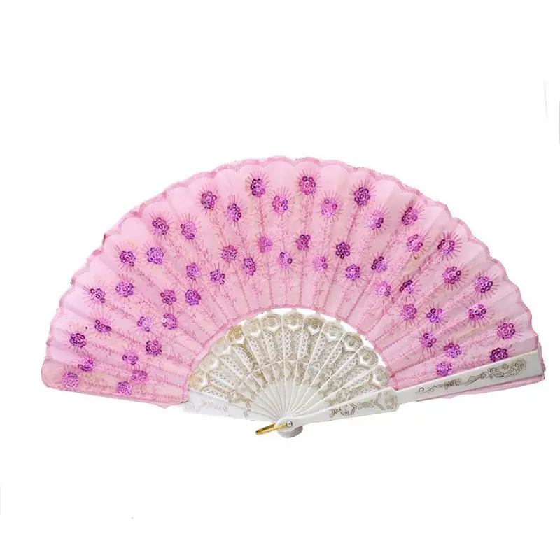 

Women Sequin Decorated Folding Plastic Hand Fan Dance Fan Home Decoration Accessories (Pink)