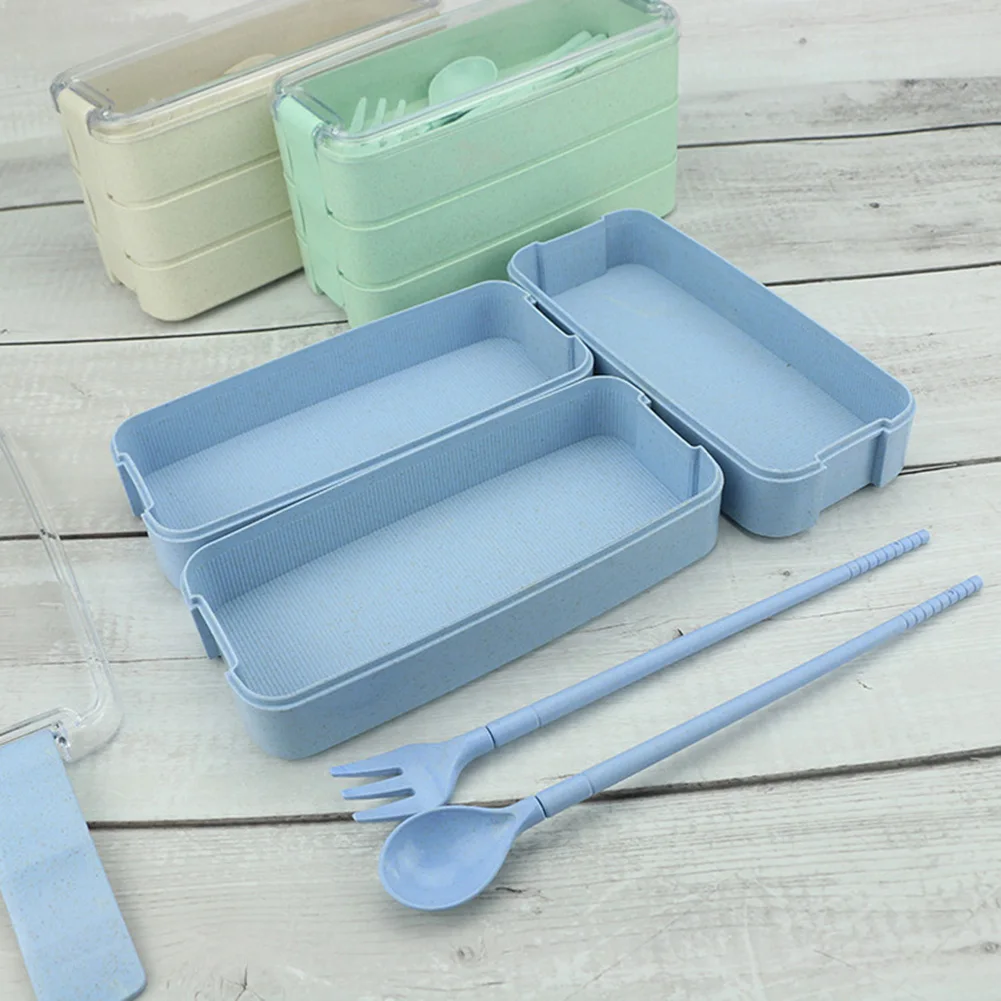 

3 Layers Divided Lunch Box Flip Food Prep Containers Storage Straw Box for Office Worker Students JAN88