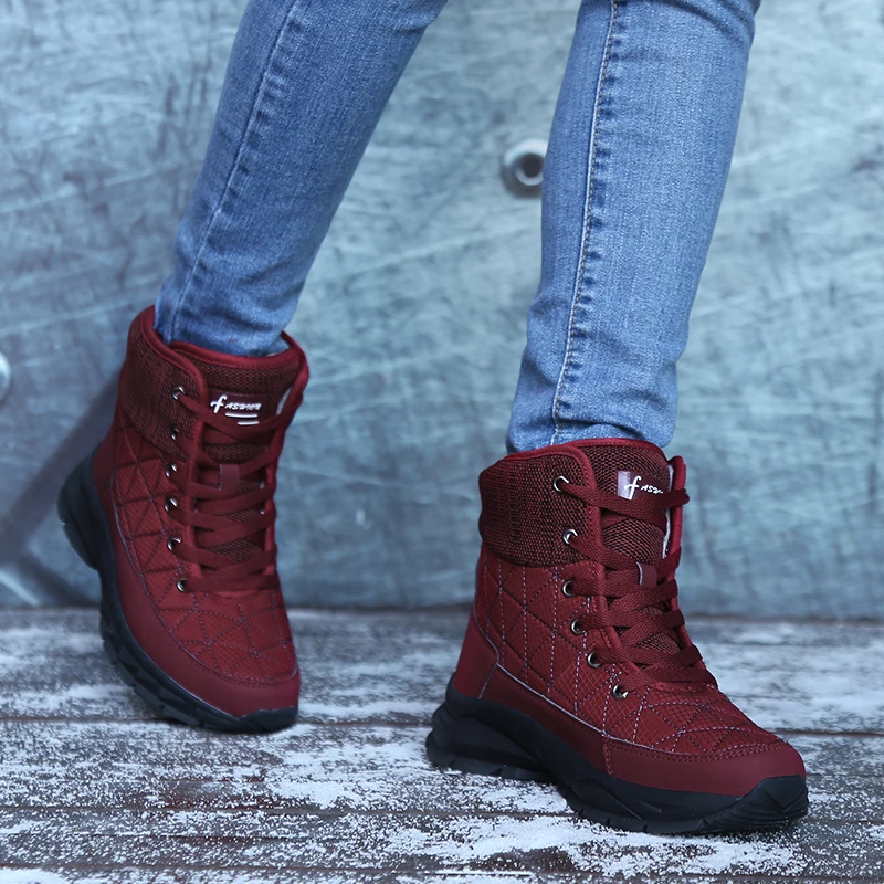 ERNESTNM/обувь из микрофибры; женская обувь; Zapatos De Mujer; ботинки на резиновой платформе из водонепроницаемого материала; botas mujer invierno; красная женская зимняя обувь - Цвет: Red