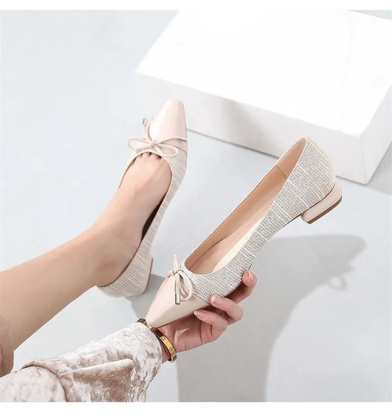Plus Size 35-41 Women Pumps Shoes Korean Bow Mixed Color Single Office Lady Work Shoes Slip On 2CM Low-Heeled Pumps Women Shoes (7)