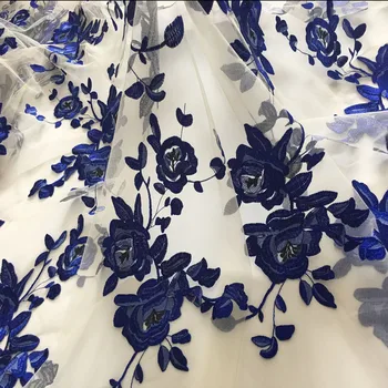 

3D blue flower mesh embroidery nail bead sewing patch dress coat hat skirt decoration repair accessories handmade lace DIY