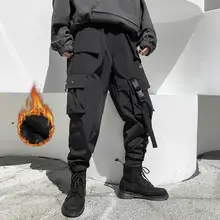 Мужские флисовые плотные зимние Длинные повседневные брюки-карго, модные брендовые мужские свободные штаны в стиле хип-хоп, комбинезоны больших размеров, теплые длинные брюки