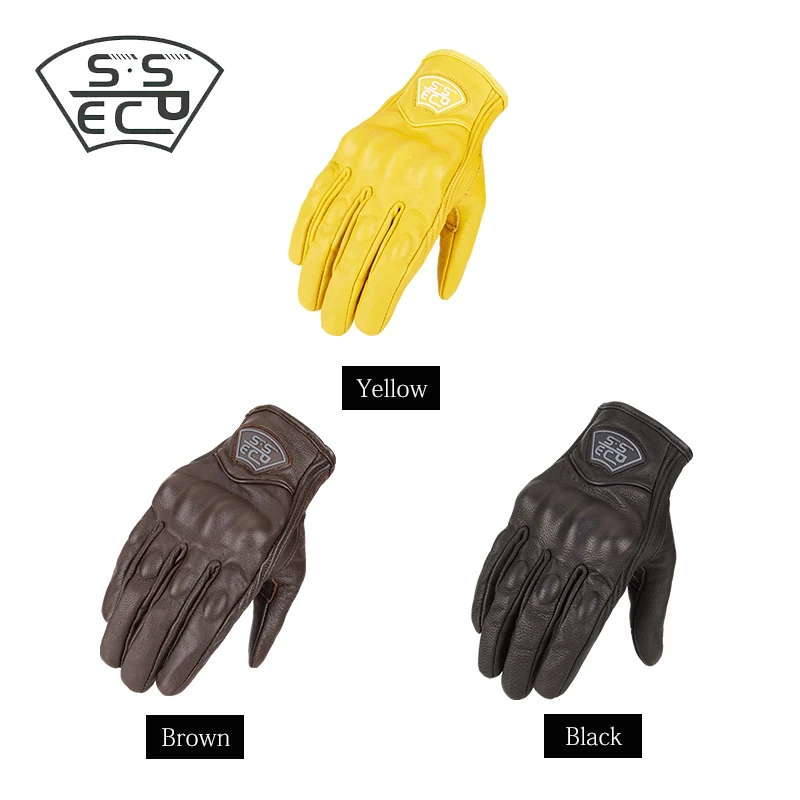 Guantes de carreras de сенсорный экран de Moto de cuero Real de la búsqueda Ретро de las технические