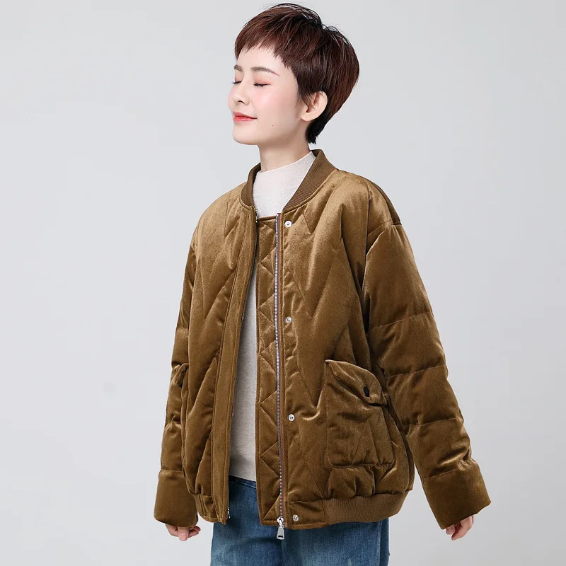 Женский пуховик из золотого бархата, короткий, модный, зима, стиль, корейский стиль, большой размер, плотное пальто, куртка для студентов