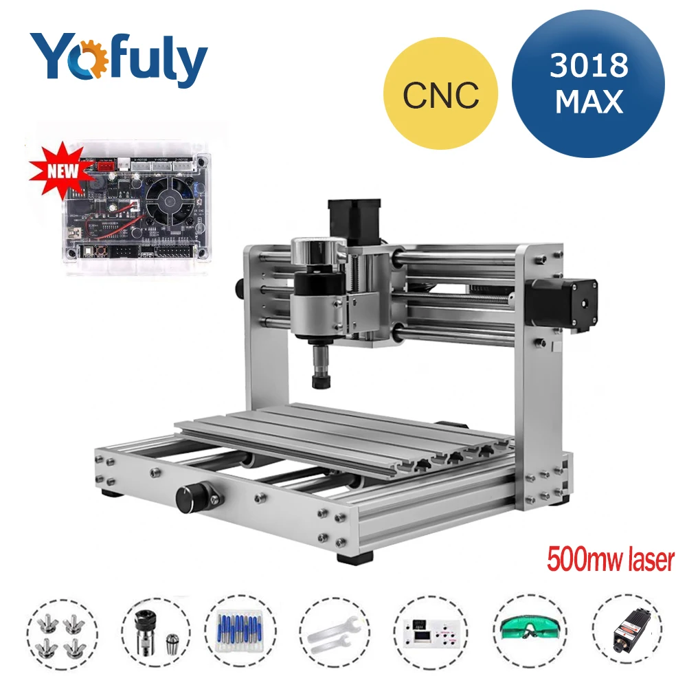 CNC 3018pro MAX гравер GRBL управление с шпинделем 200 Вт, 3 оси PCB фрезерный станок, DIY древесины маршрутизатор Поддержка лазерной гравировки - Цвет: 500mw laser