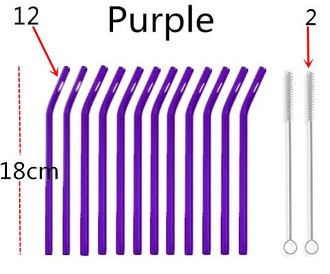 12 purple 2brush 1 2 шт синие согнутые Соломинки+ 2 шт Чистящая Щетка прозрачный согнутый 18 см "х 8 мм-идеальная многоразовая соломинка для смузи, чая, сока - Цвет: 12 purple 2brush