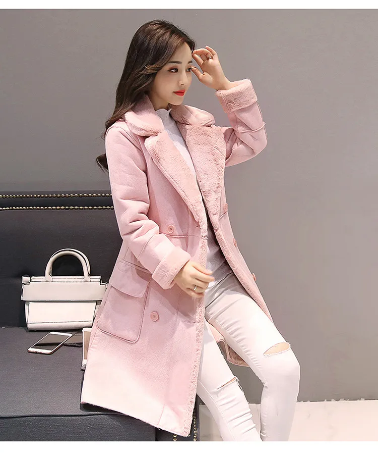 Pink ZADORIN зимняя замшевая куртка из искусственного меха с длинным рукавом из овчины розовая шуба для женщин плюс размер Элегантное Длинное Пальто уличная - Цвет: Pink