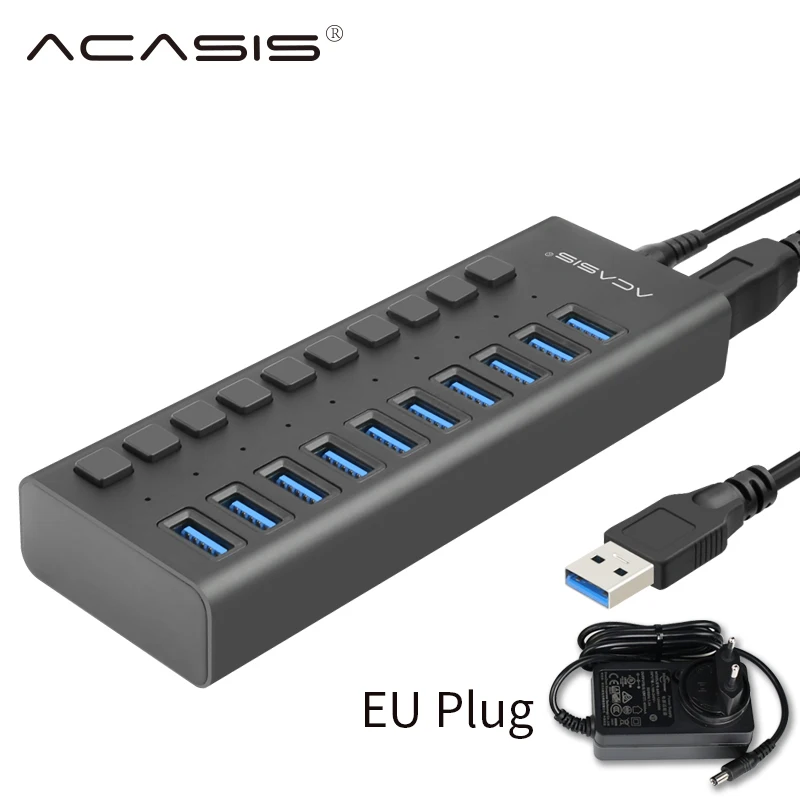  USB 30 Hub 10 puertos 12V 4A adaptador de corriente USB HUB 30 cargador con interruptor Multi USB d