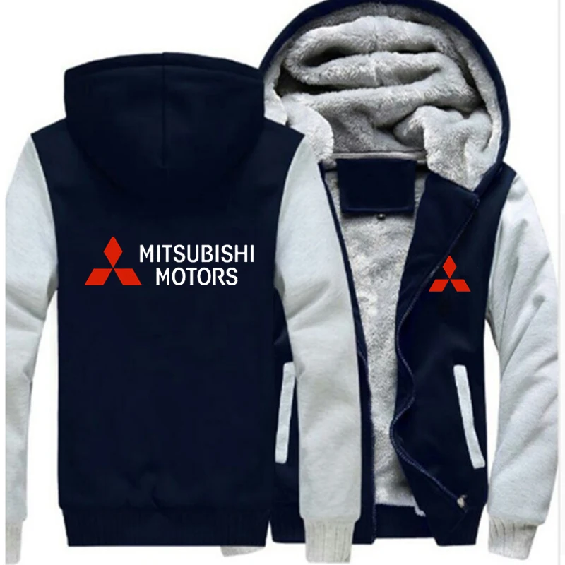 Зимние толстовки с капюшоном на молнии марка автомобиля Mitsubishi куртка мужская Пальто Повседневная утолщенная логотип модный принт Толстовка Харадзюку в стиле панк
