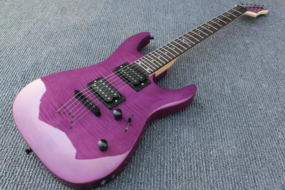 Фиолетовый Цвет Огненный клен Топ гитара ra струна через тело дизайн черный аппаратный болт на шею электрогитара