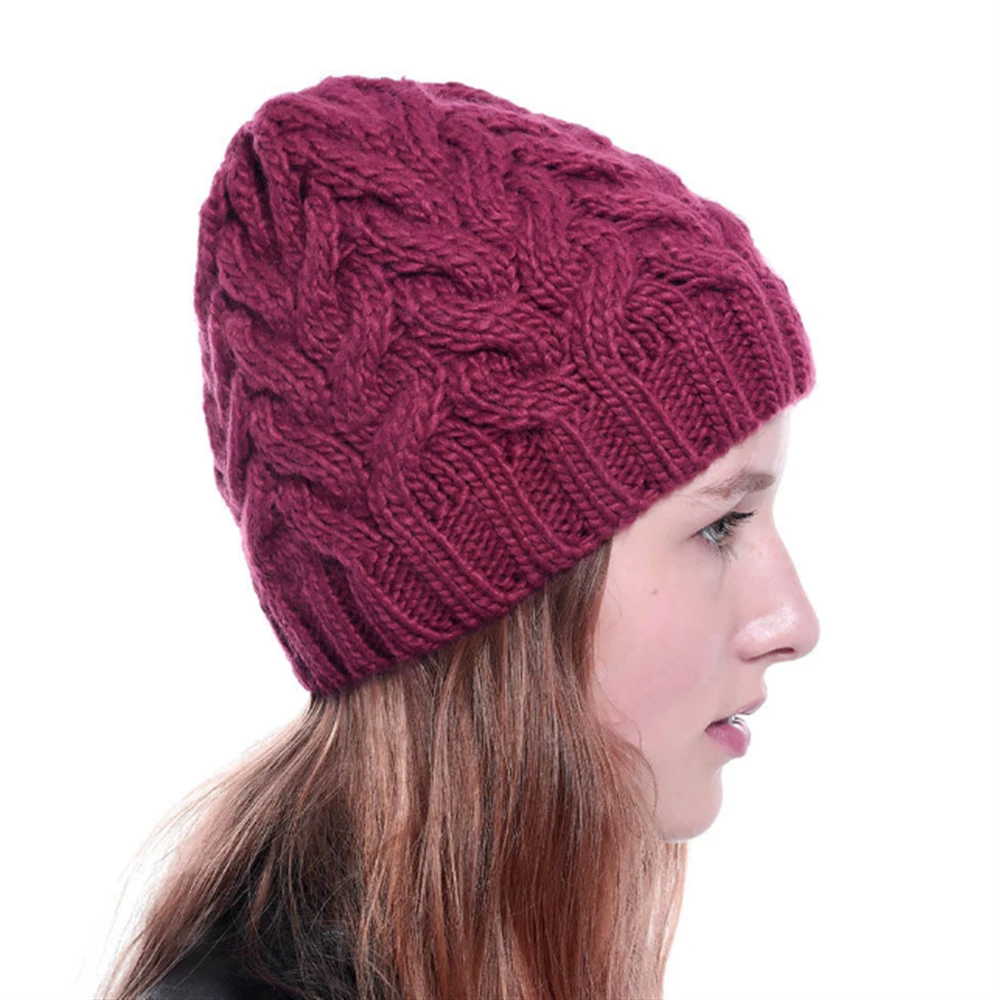 Новая Зимняя шерстяная шапка для взрослых, Толстая шерстяная шапка, женская модная Осенняя шерстяная шапка, вязаная шапка, одноцветная вязаная шапка