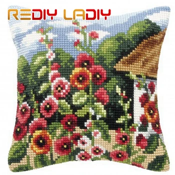 

Cross Stitch Cushion Garden Flowers Make Your Own Pillow Chunky Cross Stitch Kits Pre-Printed Canvas Acrylic Yarn Pillow Case