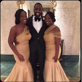 

Sexy Pleat One Shoulder Mermaid Bridesmaid Dresses Simple Sleeveless Sweetheart Neck Floor Length Wedding Party Gown