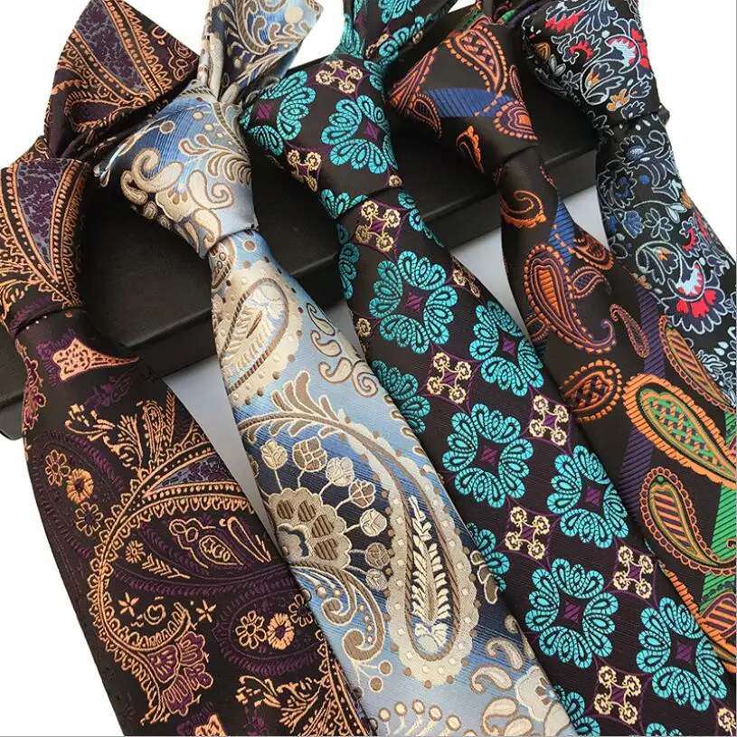 Neck Tie 8cm Floral Mens Tie Plaid Paisley Jacquard Weave