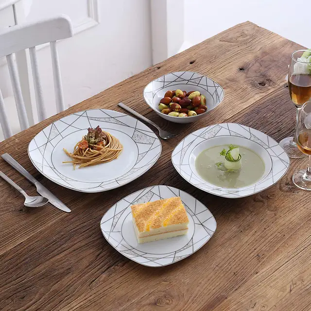 Veweet Serena 24 Darabos Konyhai Porcelán Kerámia Vacsora Tálak Desszert Tányérok Leves Evőeszközök - Image 6