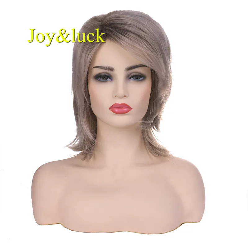 Joy & luck короткий натуральный прямой парик Синтетический блонд смешанный серый