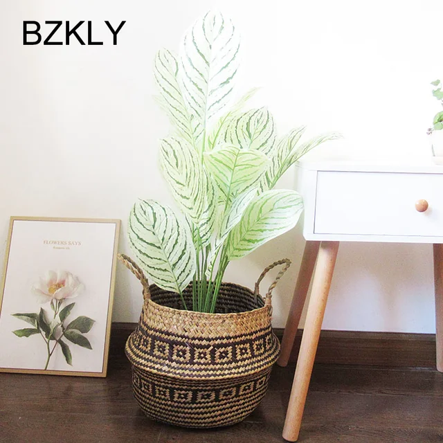 Panier de rangement en osier d'algues, pot de fleurs suspendu en rotin pour vêtements jouets, panier de rangement Binaural pliant en paille, panier de fleurs de décoration de maison