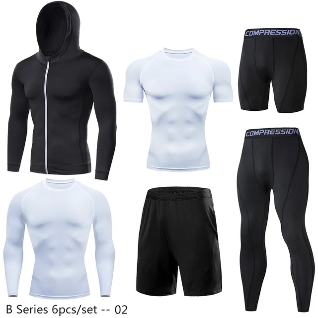 Dry Fit Men's Training Sportswear Set Gym Fitness Compression Sport Suit Jogging Tight Sports Wear Clothes 4XL5XL Oversized Male 10-6pcs per set