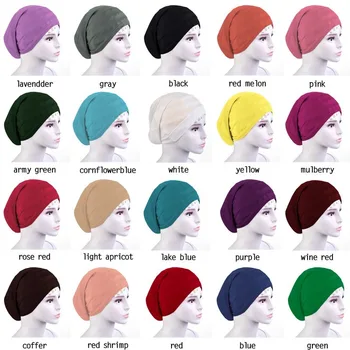 

New Elastic Cotton Muslim Turban Hat Turkey Prayer Head Wear Solid Color Headscarf Bonnet Inner Hijab Caps for Women Wrap Head