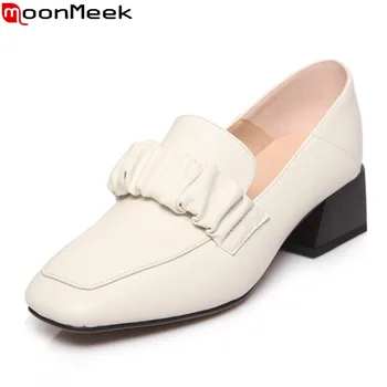 

MoonMeek 2020 New Brand genuine leather women shoes fashion square heels simple ladies shoes comfortable spring women pumps