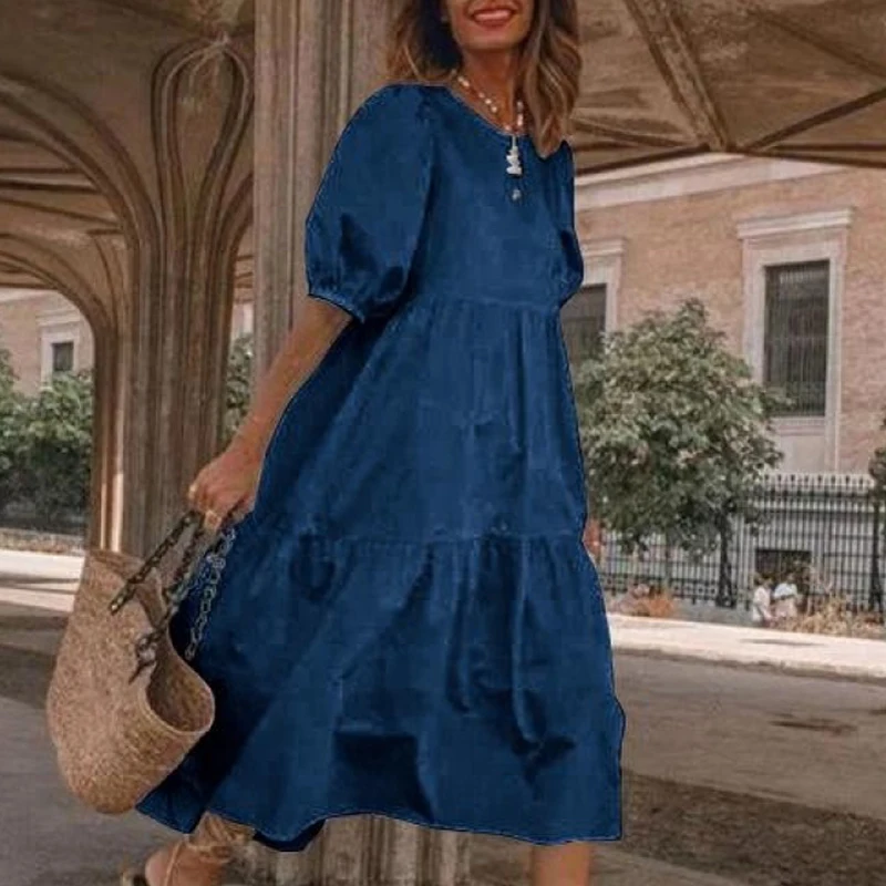 Women Vintage Floral Print Loose A-Line Dress 2020 Summer Elegant Casual O-neck Half Sleeve Dress Ladies New Party Dress Vestido