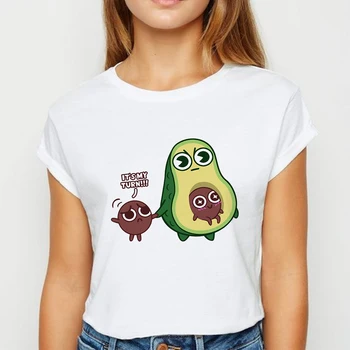 

New T-shirt ladies vegetarian avocado with pig T-shirt spring and summer tops round neck T-shirt harajuku
