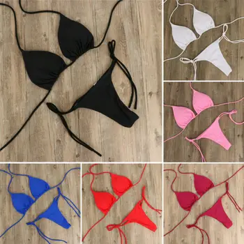 

2020 HOT 2PCS Women Summer Chic Sexy Micro Bikini Set Bra Tied Side G-String Thong Beach Triangle Swimsuit Bathing Swimming Suit