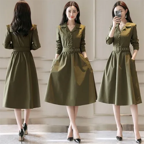 

2018 New Style Spring Clothing WOMEN'S Dress-Style Elegant Mid-length Slimming Slim Dress Solid Color Casual Long Sleeve Sub-