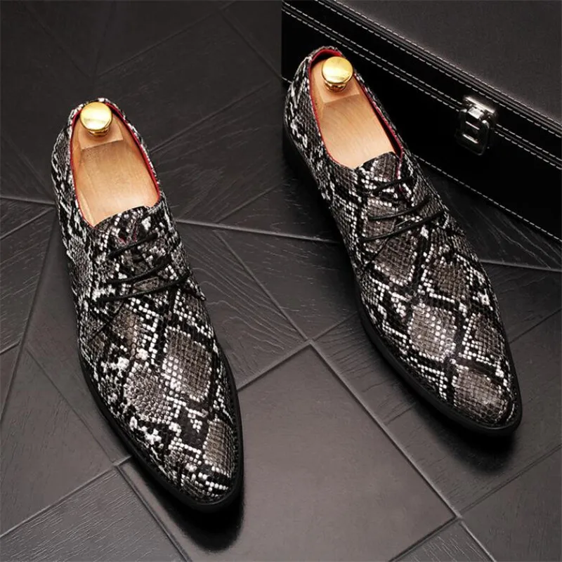 Мужская кожаная обувь с принтом змеиной кожи; мужская деловая модельная обувь в классическом стиле; черные туфли на шнуровке с острым носком для мужчин; Туфли-оксфорды - Цвет: as pic