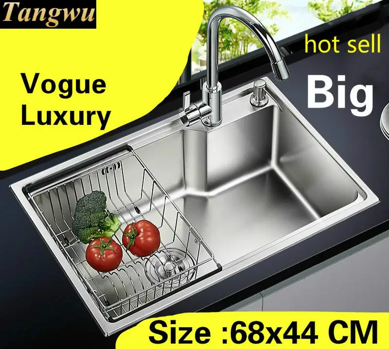 

Free shipping Apartment big kitchen single trough sink vogue common do the dishes 304 stainless steel hot sell 680x440 MM