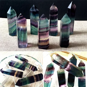 

Natural Fluorite Crystal Quartz Crystal Stone Point Healing Hexagonal Wand Treatment Stone For DIY Jewelry Making Necklace