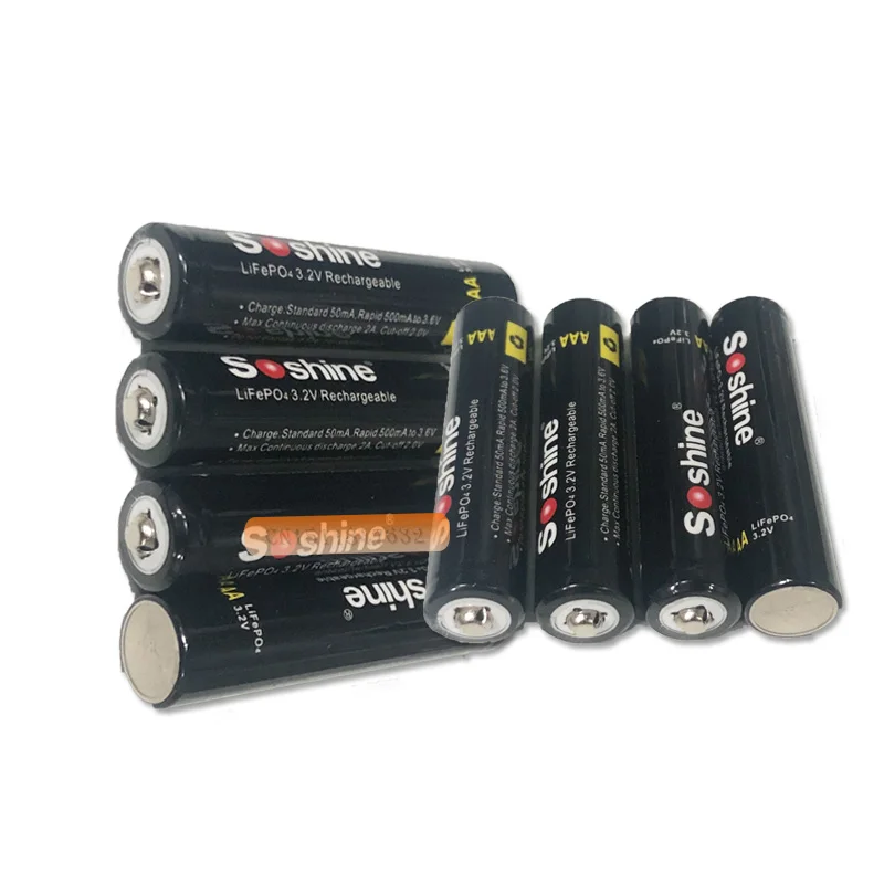 8 шт/лот Soshine 10440 батарея 3,2 V 280mAh LiFePO4 батарея AAA с 2 разъемами для батарей+ батарейный блок