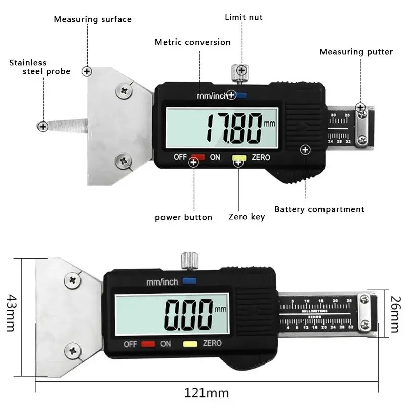 0-25 мм Цифровой измеритель Глубина рисунка протектора нержавеющая стальная измерительная линейка автомобильный монитор давления в шинах