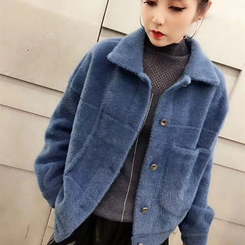 Women 2019 Autumn Winter Faux Mink Knitted Sweater Coat Female Warm Thicken Tricot Jacket Outerwear Sueter Mujer Invierno Z66 |
