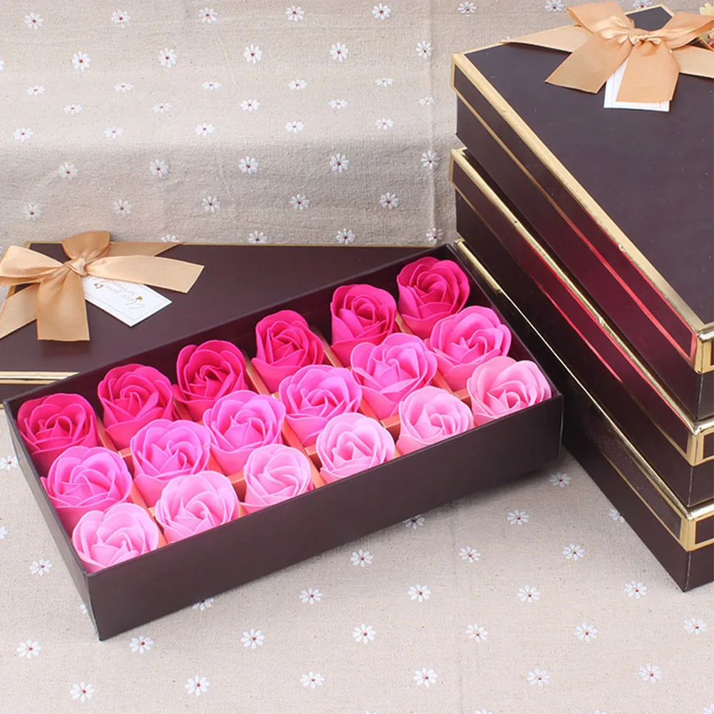 

18Pcs Artificial Rose Romantic Petal Fragrant Party Gift Soap Flower Simulation Body Home Decor With Box Bath Wedding Handmade